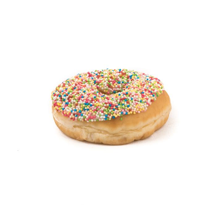 Witte donut met kleine snoepjes